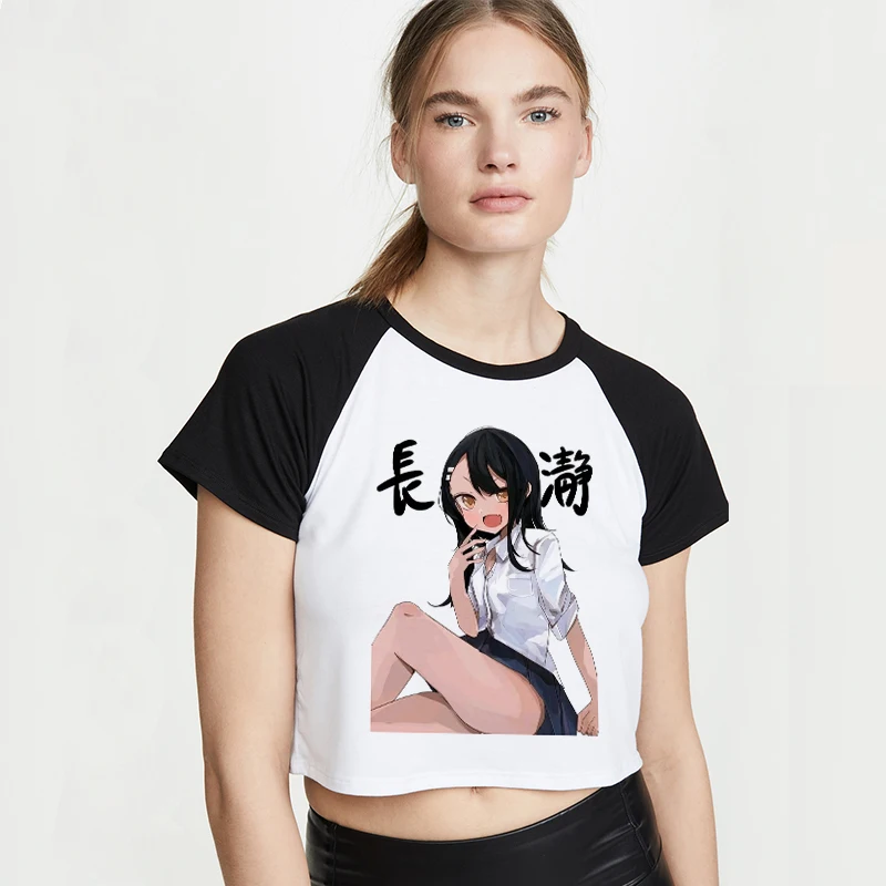 Japon animesi yok Kabadayı Bana, Nagatoro Harajuku Kawaii Kırpma Üst T Shirt Аниме Yaz Hip Hop Tshirt Kısa Kollu Üst Tee Kadın Görüntü 1 