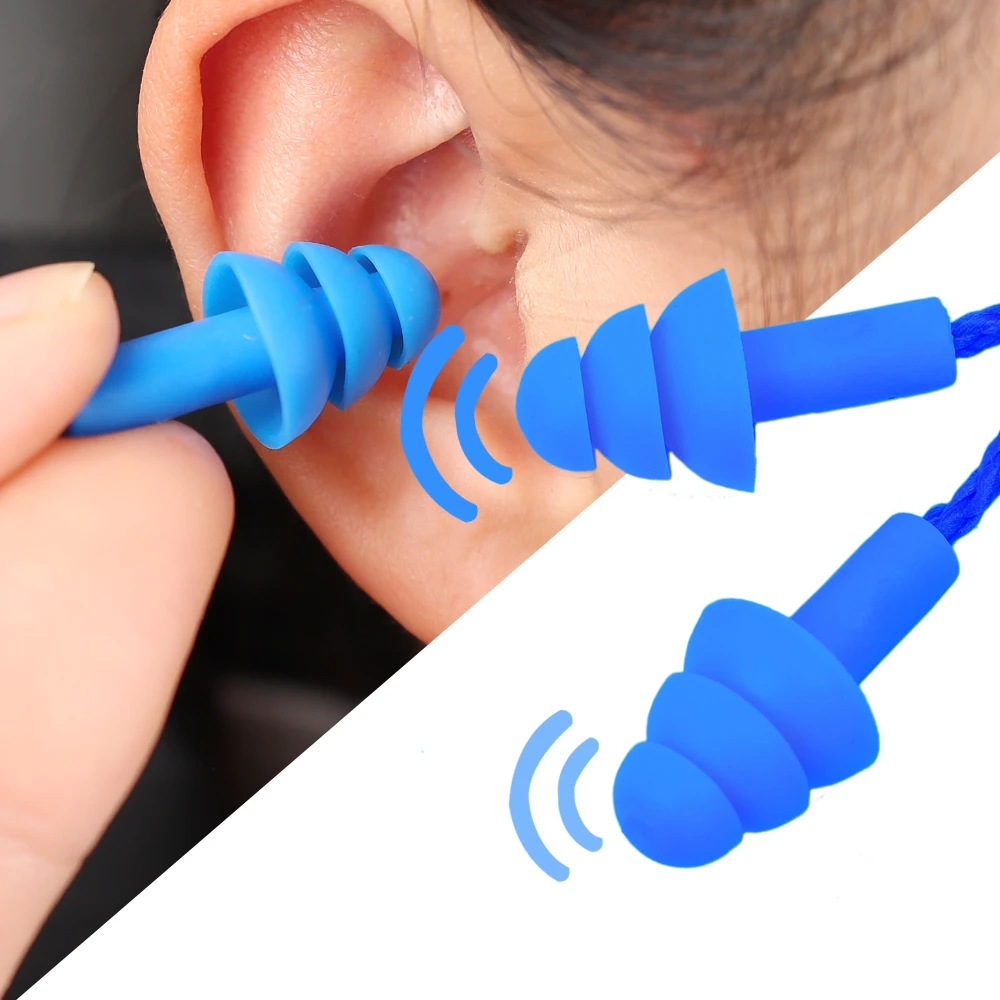 1 Çift Silikon Kulak Tıkacı Anti Gürültü Horlama Yüzme Dalış Su Geçirmez Kulaklıklar İle Yeniden Kullanılabilir Durumda anti-kayıp Zincir Kulaklıklar