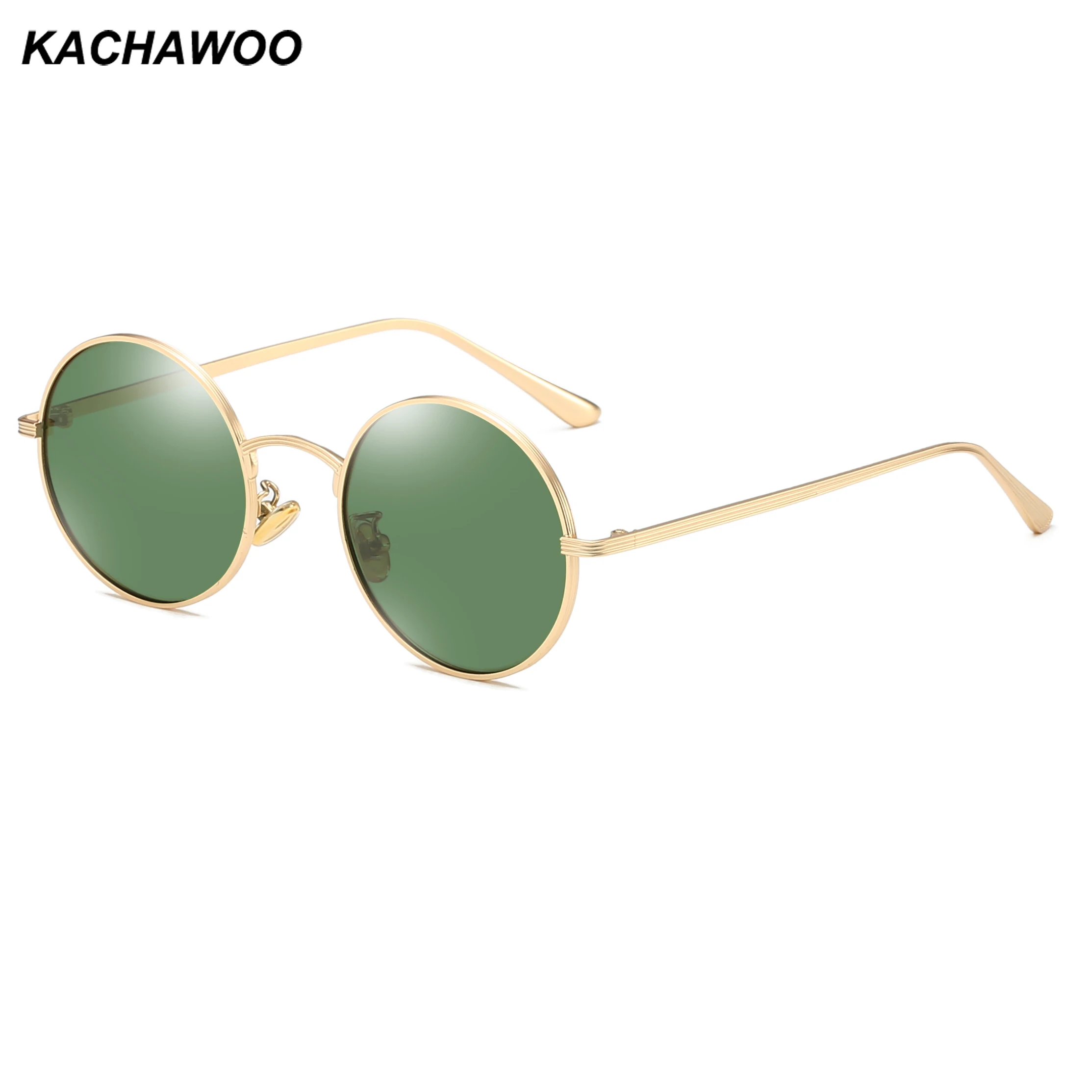 Kachawoo yuvarlak polarize güneş gözlüğü kadınlar için metal altın yeşil retro güneş gözlüğü adam sürüş tam jant tarzı unisex gözlük Görüntü 0 