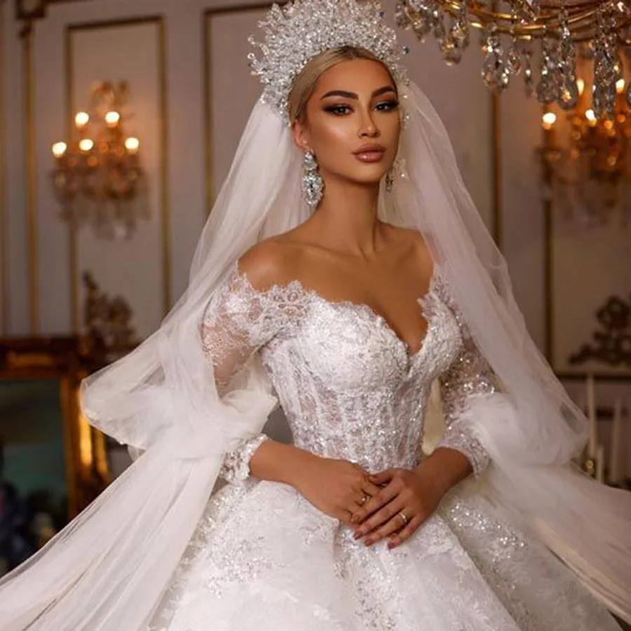 Seksi Parlak Zarif V Boyun Balo Kadınlar İçin Aplike Üç Çeyrek düğün elbisesi Sparkly Kristal Backless Boncuk gelinlikler Görüntü 2 