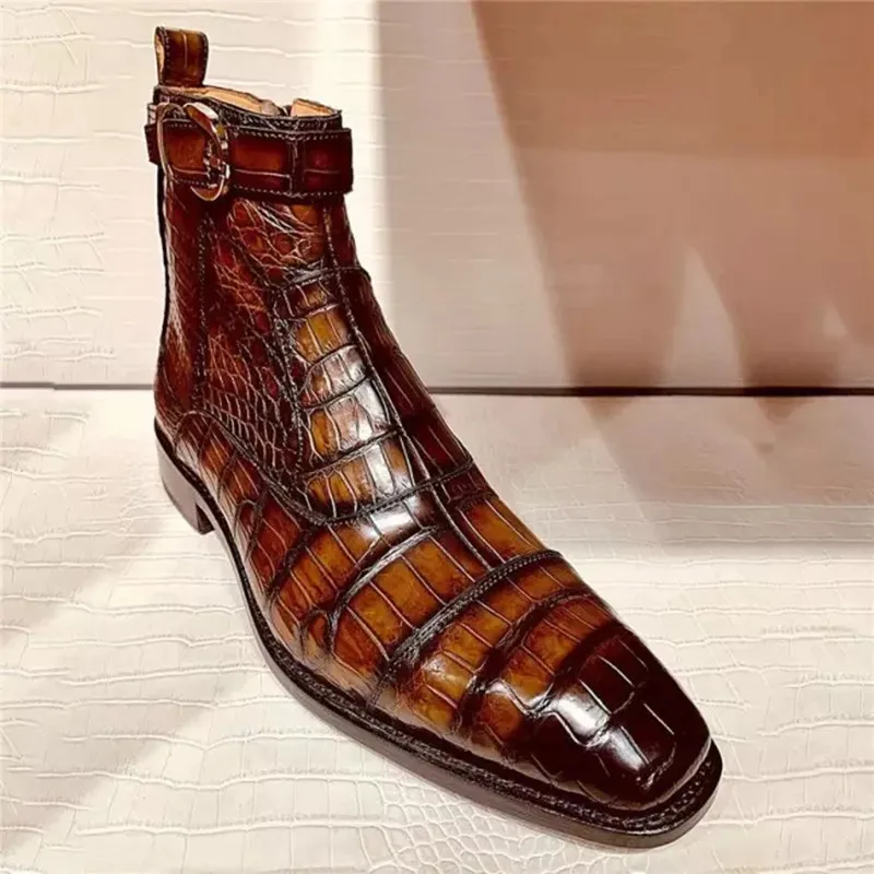 Çizmeler Erkekler için Kahverengi Siyah Mavi Kısa Çizmeler Ayak Bileği Yüksek Kaliteli Toka Kayış İş Vintage Ücretsiz Kargo erkek ayakkabısı Görüntü 0 