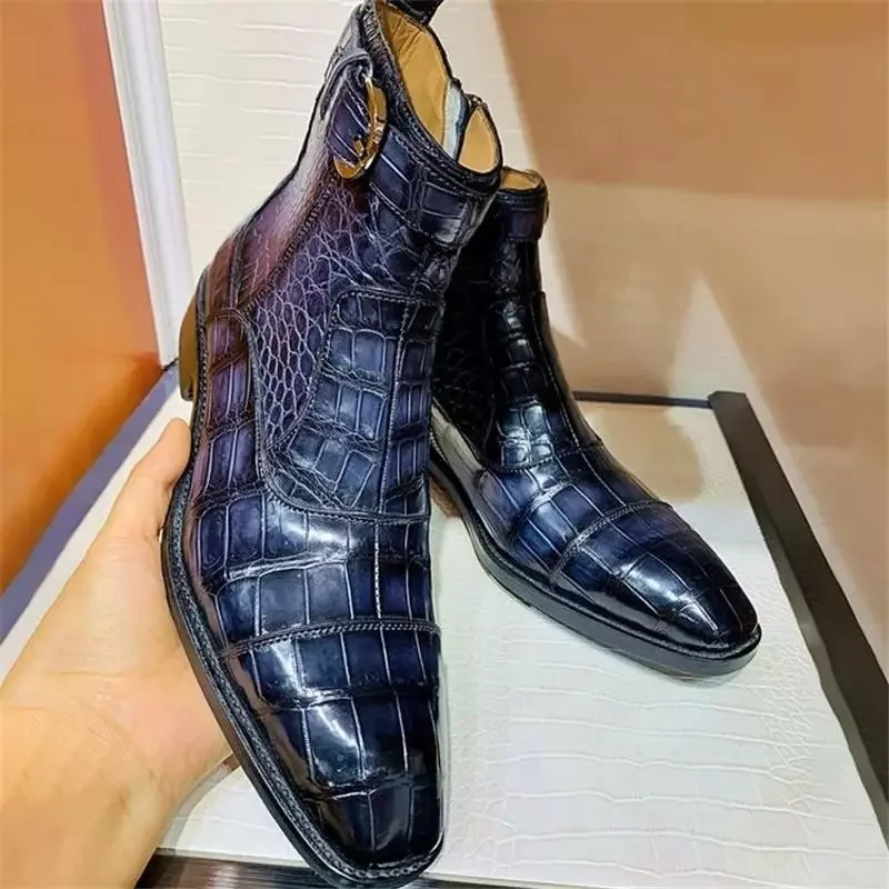 Çizmeler Erkekler için Kahverengi Siyah Mavi Kısa Çizmeler Ayak Bileği Yüksek Kaliteli Toka Kayış İş Vintage Ücretsiz Kargo erkek ayakkabısı Görüntü 1 