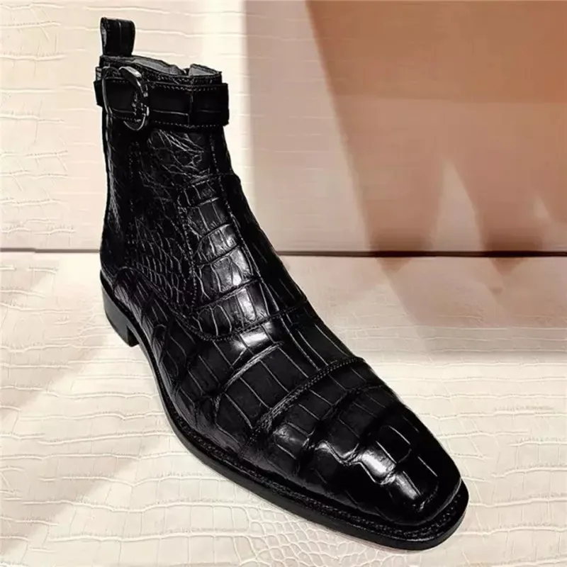 Çizmeler Erkekler için Kahverengi Siyah Mavi Kısa Çizmeler Ayak Bileği Yüksek Kaliteli Toka Kayış İş Vintage Ücretsiz Kargo erkek ayakkabısı Görüntü 4 