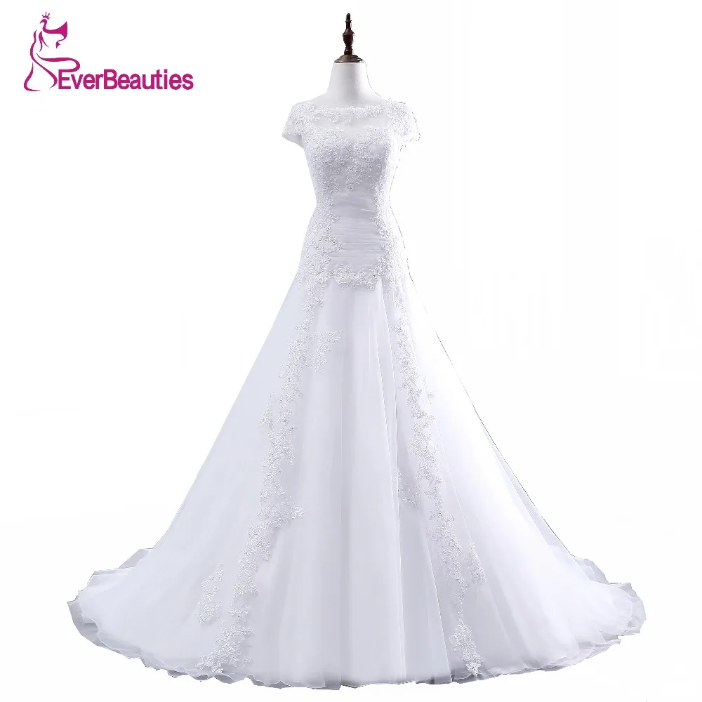 Vestido De Noiva A-Line Kat Uzunluk Aplikler Tül Csutomize Dantel Zarif düğün elbisesi Stokta Robe De Mariage