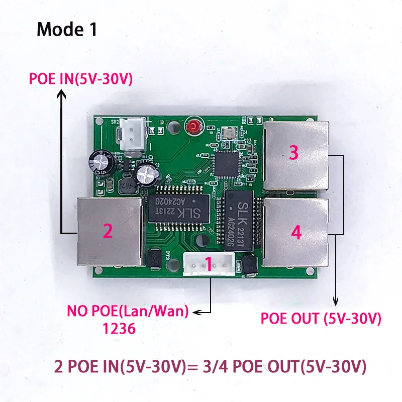 Ters güç kaynağı POE anahtarı POE IN/OUT5V/12 V / 24 V 75 W/2=38.5 W 100 mbps 802.3 AT 45 + 78-DC5V~30 V uzun mesafe serisi Kuvvet POE Görüntü 0 
