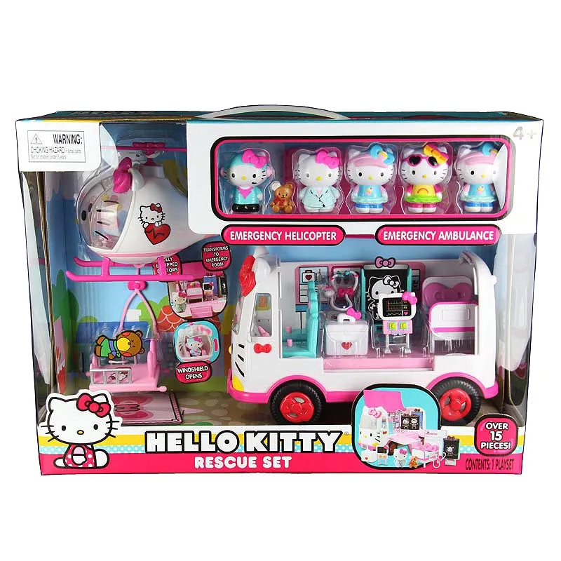 Orijinal Sanrio Hello Kitty Karikatür Uçak Ambulans Aile Kız Oyuncaklar Hobiler Aksiyon Figürleri Çocuklar için Tatil Hediyeler