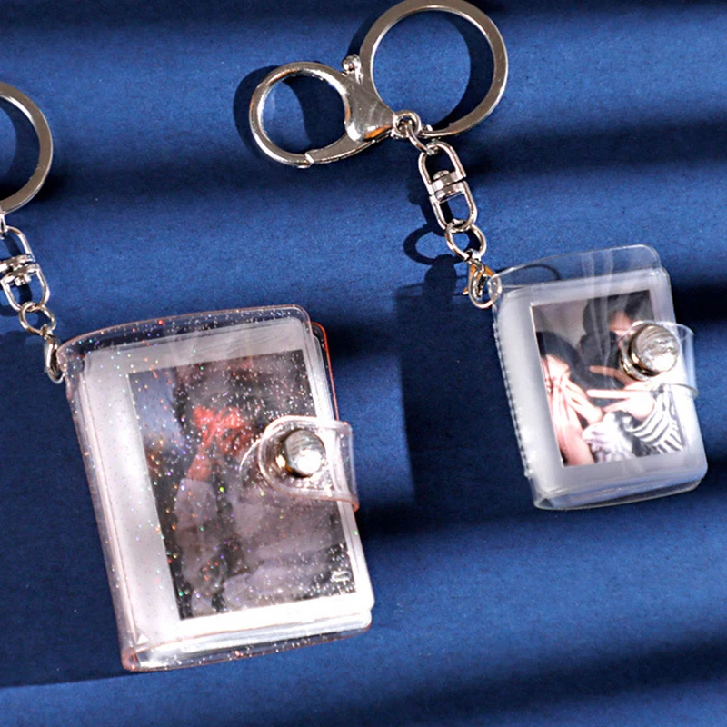 1 ADET Şeffaf Glitter kart tutucu Kadın Taşınabilir Mini Kart Fotoğraf Etiket Albümü 1 İnç 2 İnç Küçük Albüm Anahtarlık