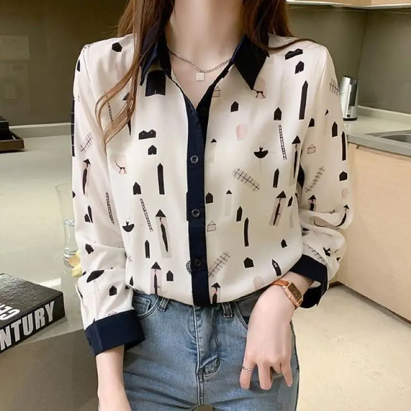 Yeni kadın Uzun Kollu Şifon Gömlek Kore 2021 Yaz Moda Şerit Siyah Ve Beyaz pamuklu bluz Bluzlar B074