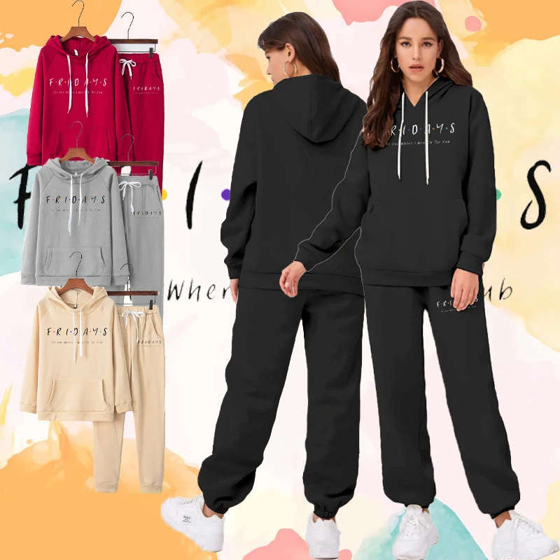 2021 Bayanlar Cuma Arkadaş Baskılı Spor Hoodie Kadın İlkbahar Sonbahar İtalya Tarzı Tasarım Takım Elbise Uzun Kollu Üstleri + rahat pantolon