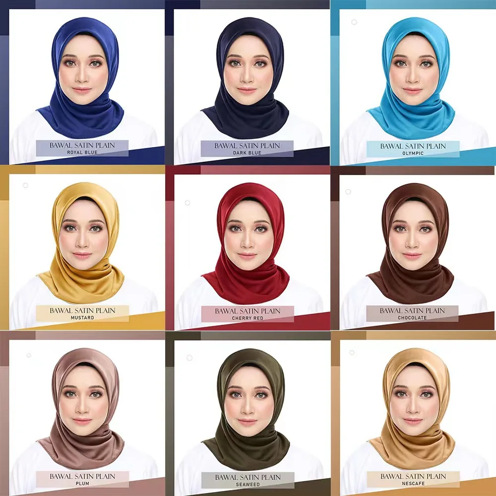 90 * 90CM Müslüman Düz Renk Saten kadın Düz Renk Büyük Kare Eşarp Avrupa ve Amerikan Tüm Maç 90 Saten Şal Eşarp