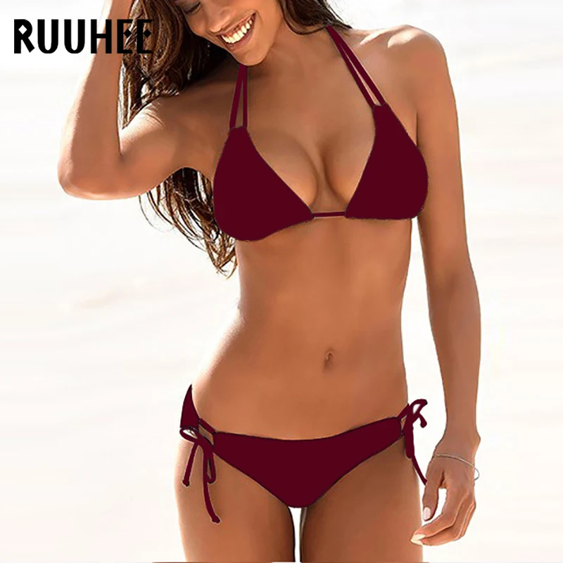 RUUHEE Bikini 2021 Kadın Push Up Mikro bikini seti Düşük Bel Katı Mayo Mayo Mayo Seksi Brezilyalı Bikini Kadınlar