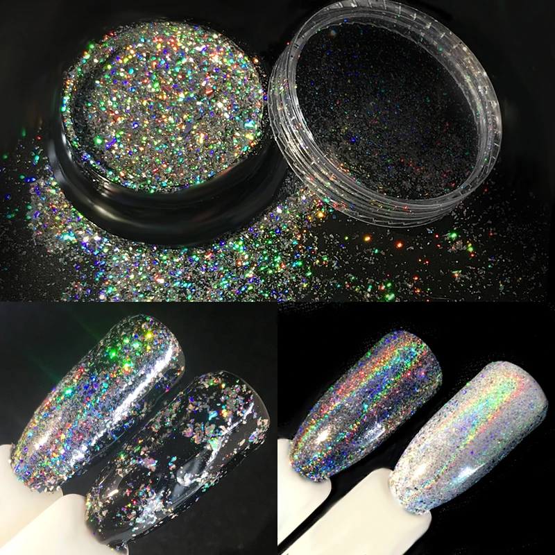 0.5 g / kutu Holografik Lazer Tozları Glitters Galaxy Gevreği Lazer Bling Gökkuşağı Krom Sihirli Etkisi Düzensiz Tırnak Sanat Dekorasyon