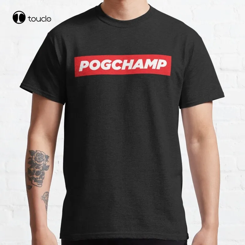 Pogchamp Pog Meme Twitch Uzaktan Poggers klasik tişört pamuklu tişört Özel Yetişkin Genç Unisex Dijital Baskı Tee Gömlek