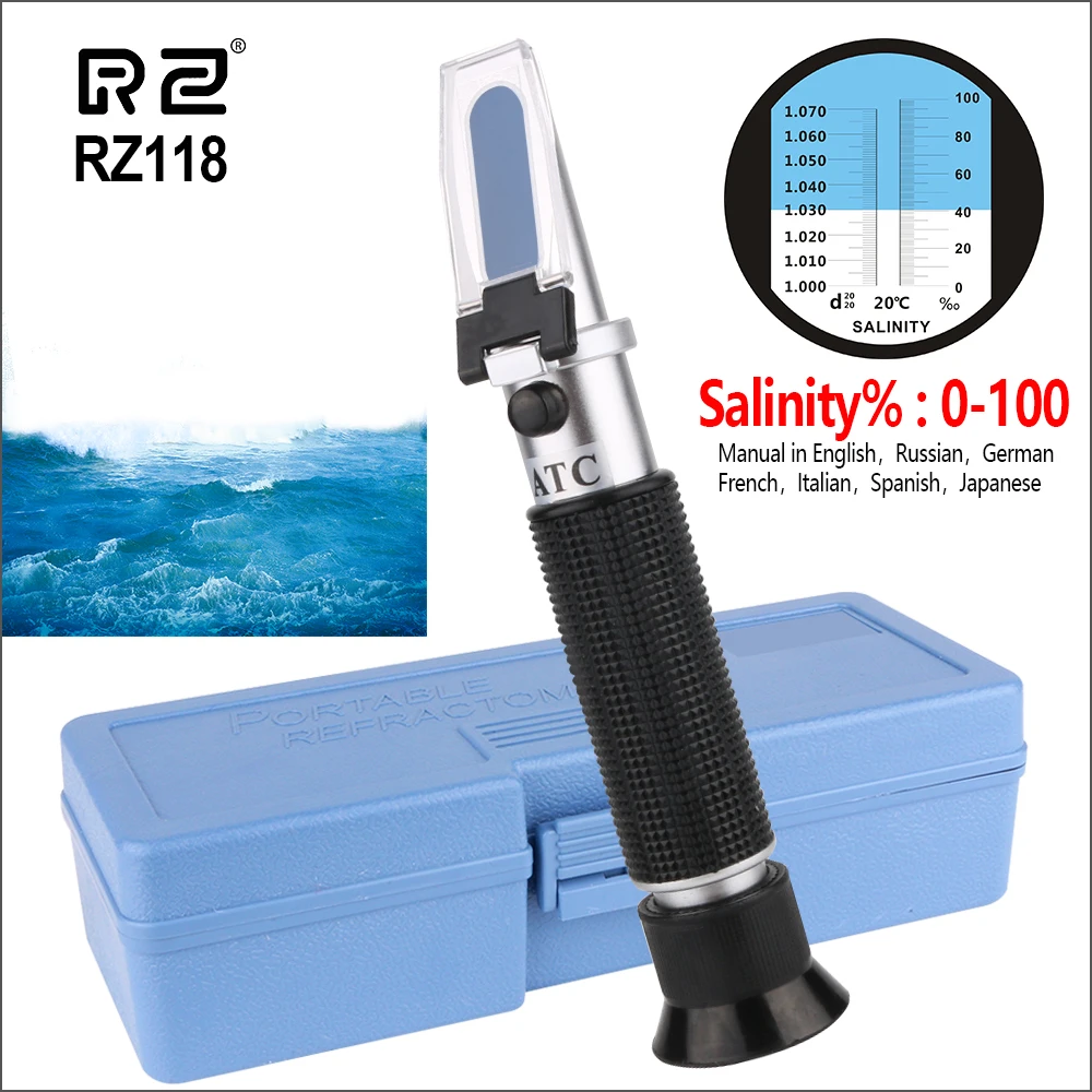 RZ Refraktometre Deniz Suyu Tuzluluk Otomatik Su Tuzu Hidrometre Test Cihazı Profesyonel 0-10 % Akvaryum Dijital El Refraktometre