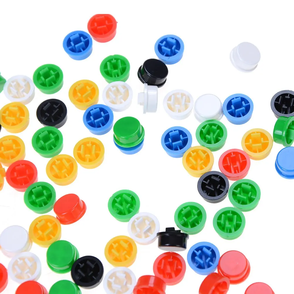 yeni 20 adet / takım Karışık Renk Yuvarlak Dokunsal Düğme Kapaklar Kiti 12x12x7. 3mm İnceliğini Anahtarları Ürün Teklifleri