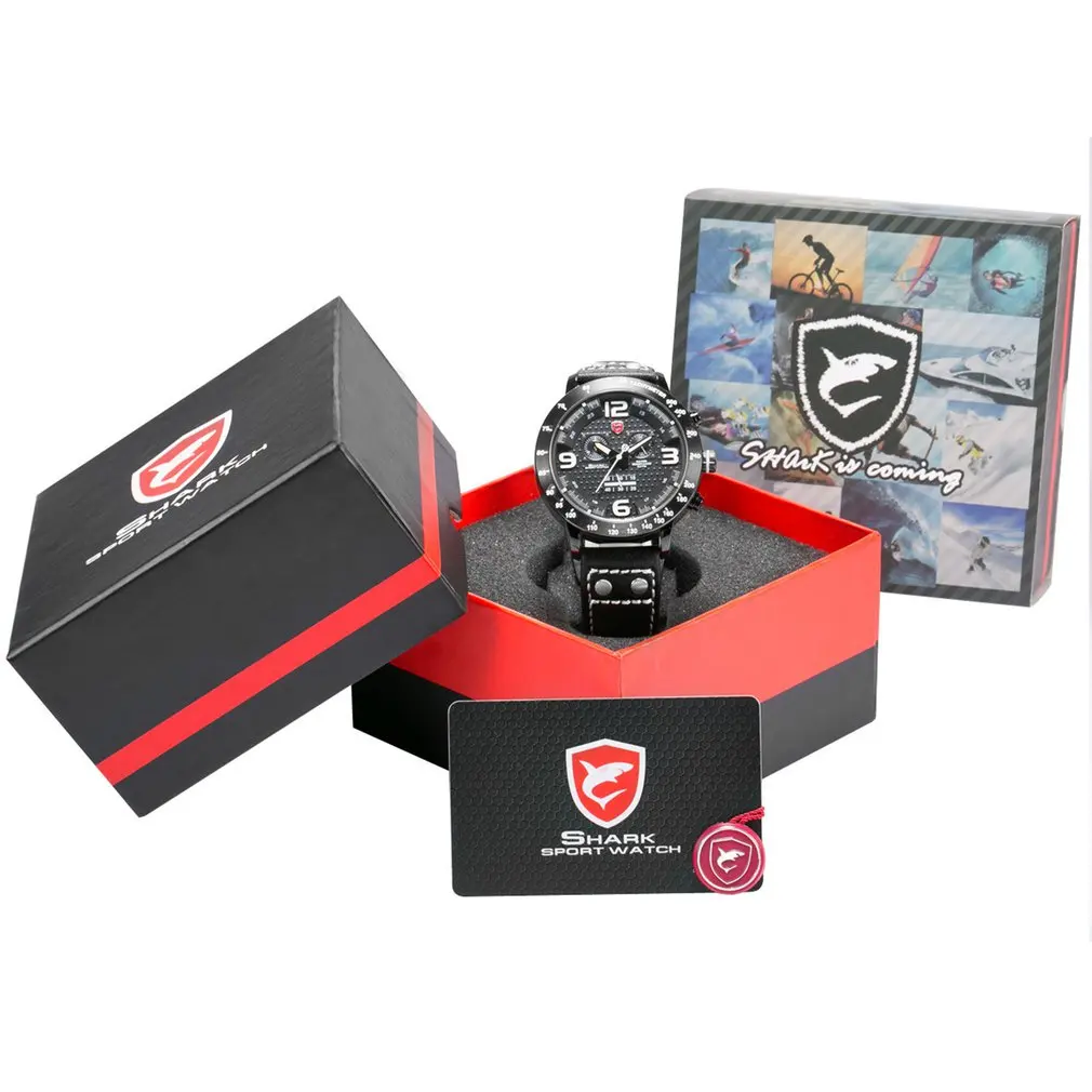 Longfin SHARK Spor İzle Erkek Marka Saatler çelik kronograf Hakiki Deri Kayış Kuvars Saat / SH400-403
