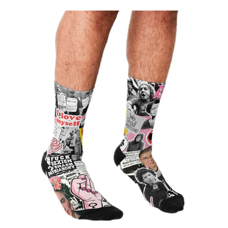 Moda Erkekler komik çoraplar harajuku Feminizm kolaj Mutlu hip hop Unisex Erkek Çorap sanat Yenilik Kış Rahat Feminist Çorap