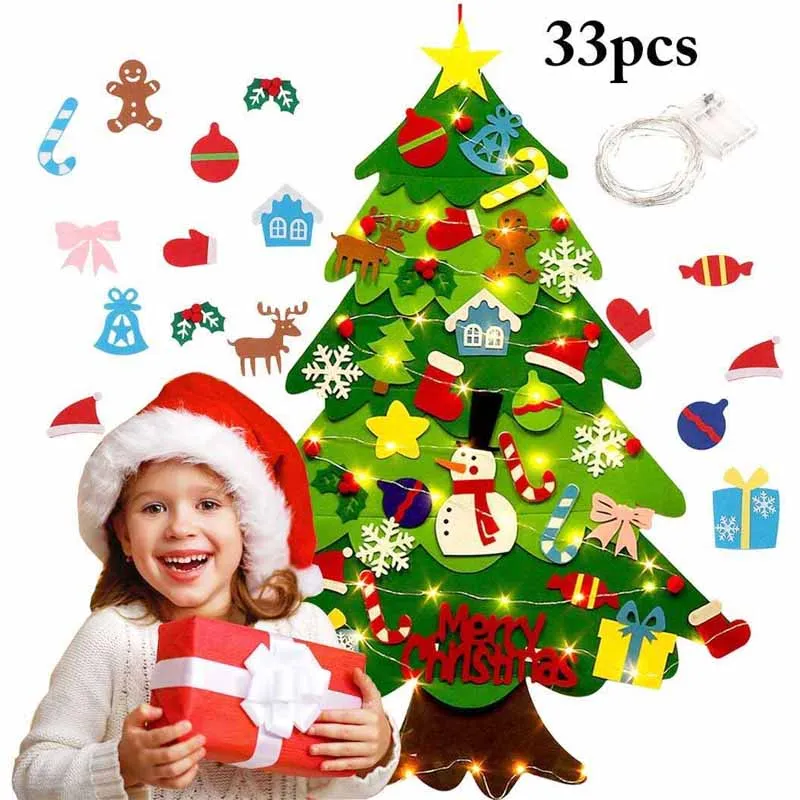 Çocuklar DIY Noel Ağacı Noel askı süsleri Kapı Duvar Keçe Köknar Keçe Çocuk bebek oyuncakları Hediyeler Yeni Yıl Dekor Ev Partisi İçin