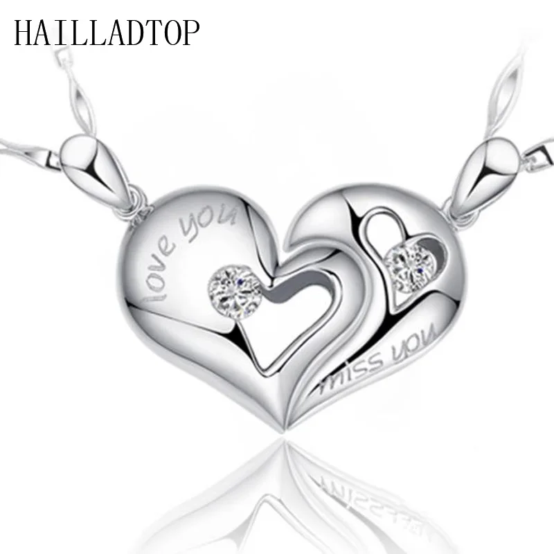 HAILLADTOP Çift Kalp Alaşım Çift Kolye Kalp Kolye Gümüş Kaplama Charm Kolye Zinciri İle Sevgilisi için En İyi Hediye