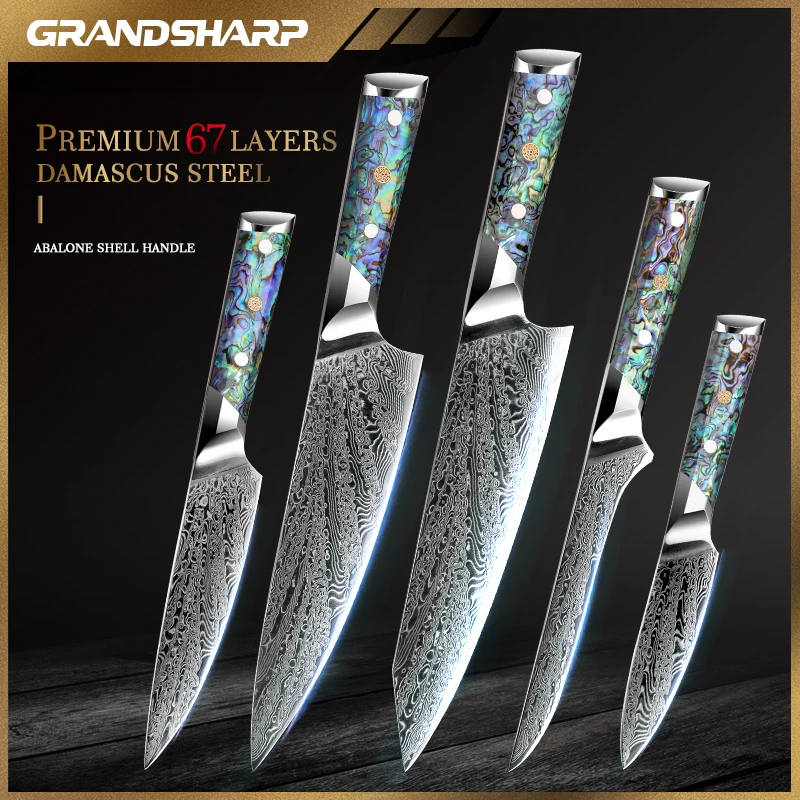 Grandsharp Profesyonel Şam Mutfak bıçağı Seti Japon Çelik şef bıçağı Kiritsuke Maket Kemiksi saplı Soyma Bıçağı Araçları 1-5 Adet