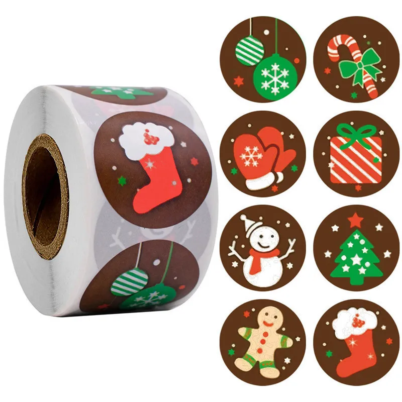 500 adet Merry Christmas Çıkartmalar Noel Yuvarlak Etiketler Rulo Yapışkanlı Noel Zarf Mühür Etiketleri Noel Kartı Tatil Görüntü 3 
