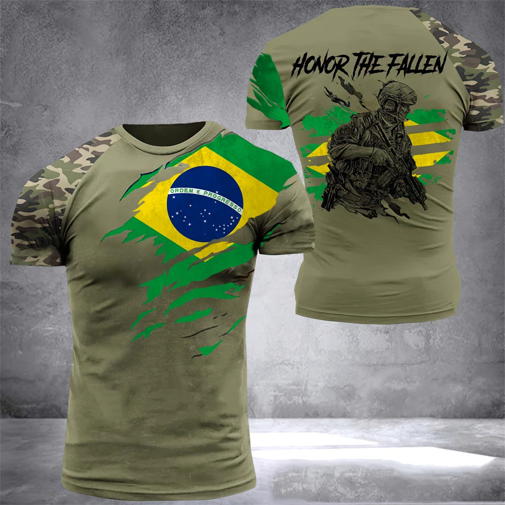 2022 Brezilyalı Asker ordu veteran Ülke Bayrağı 3d baskılı tişört Yaz Kısa Tee Brezilya erkek T Gömlek Üst Görüntü 0 