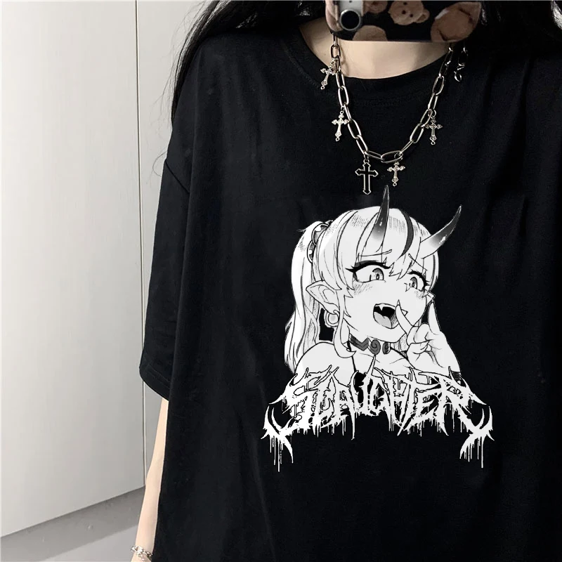 Büyük boy T Shirt Anime Baskı Unisex Kısa Kollu T-shirt Yaz Casual Harajuku Streetwear Tops Y2k Erkek T-Shirt Elbise Görüntü 2 