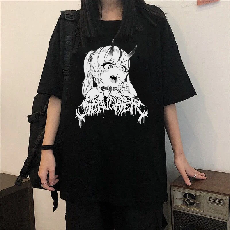 Büyük boy T Shirt Anime Baskı Unisex Kısa Kollu T-shirt Yaz Casual Harajuku Streetwear Tops Y2k Erkek T-Shirt Elbise Görüntü 3 