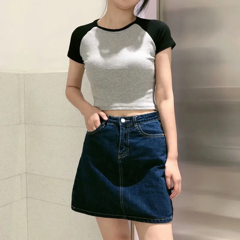 UNUTH İnce Kızlar O Boyun Yumuşak pamuklu tişört 2022 Yaz Moda Bayanlar Patchwork Yüksek Sokak Tees Kadın kısa tişört Tops Görüntü 4 