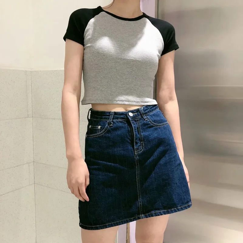 UNUTH İnce Kızlar O Boyun Yumuşak pamuklu tişört 2022 Yaz Moda Bayanlar Patchwork Yüksek Sokak Tees Kadın kısa tişört Tops Görüntü 5 