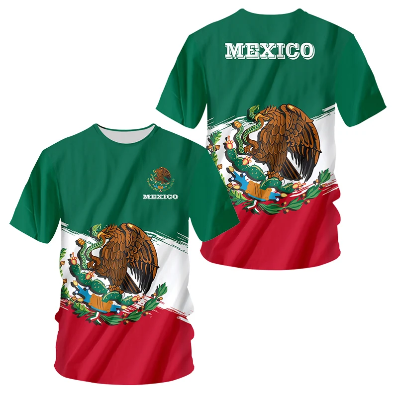 Meksika Bayrağı T Shirt Futbol Forması 2022 Ulusal Amblemi Futbol Takımı Giysileri 22/23 Kısa Kollu Tees Estados Unidos Mexicanos Görüntü 1 