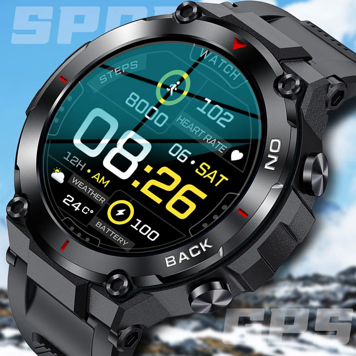 GPS akıllı saat Erkekler Açık Spor Spor Süper Uzun Bekleme HD IPS Ekran Sağlık Monitör IP68 Su Geçirmez Yüzme Smartwatch