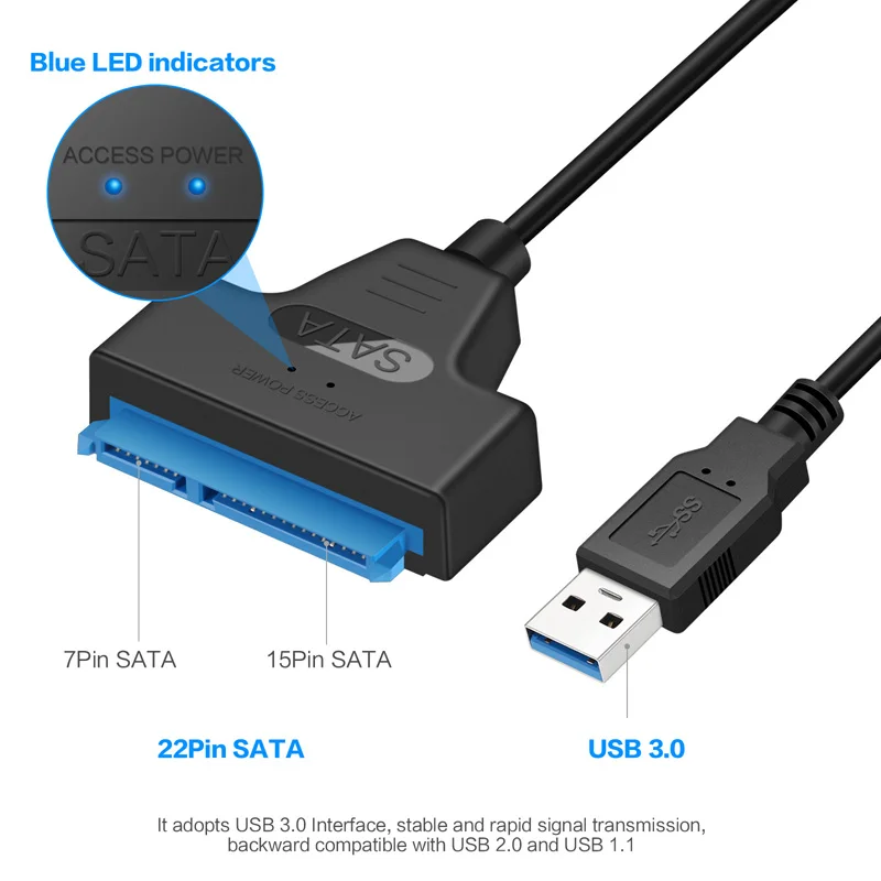 USB 3.0 SATA 3 Kablo Sata USB 3.0 Adaptörü 6 Gbps'ye kadar Destek 2.5 İnç Harici HDD SSD sabit disk 22 Pin Sata III Kablo