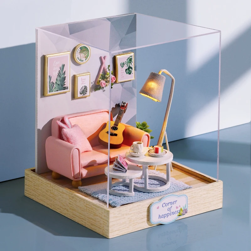 DIY Dollhouse Mobilya Minyatür Ahşap Miniaturas Bebek Evi Kutusu Theatr Oyuncaklar Çocuk Doğum Günü Hediyeleri için Casa Tohum Dünya QT25