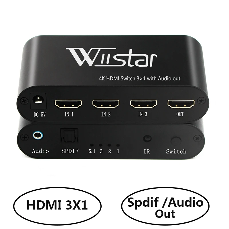 Wiistar HDMİ anahtarı 3x1 HDMİ 1.4 UHD4K@30Hz 3 İn 1 ile ses çıkışı akıllı tv mi box3 ps4pro xbox one xs projektör