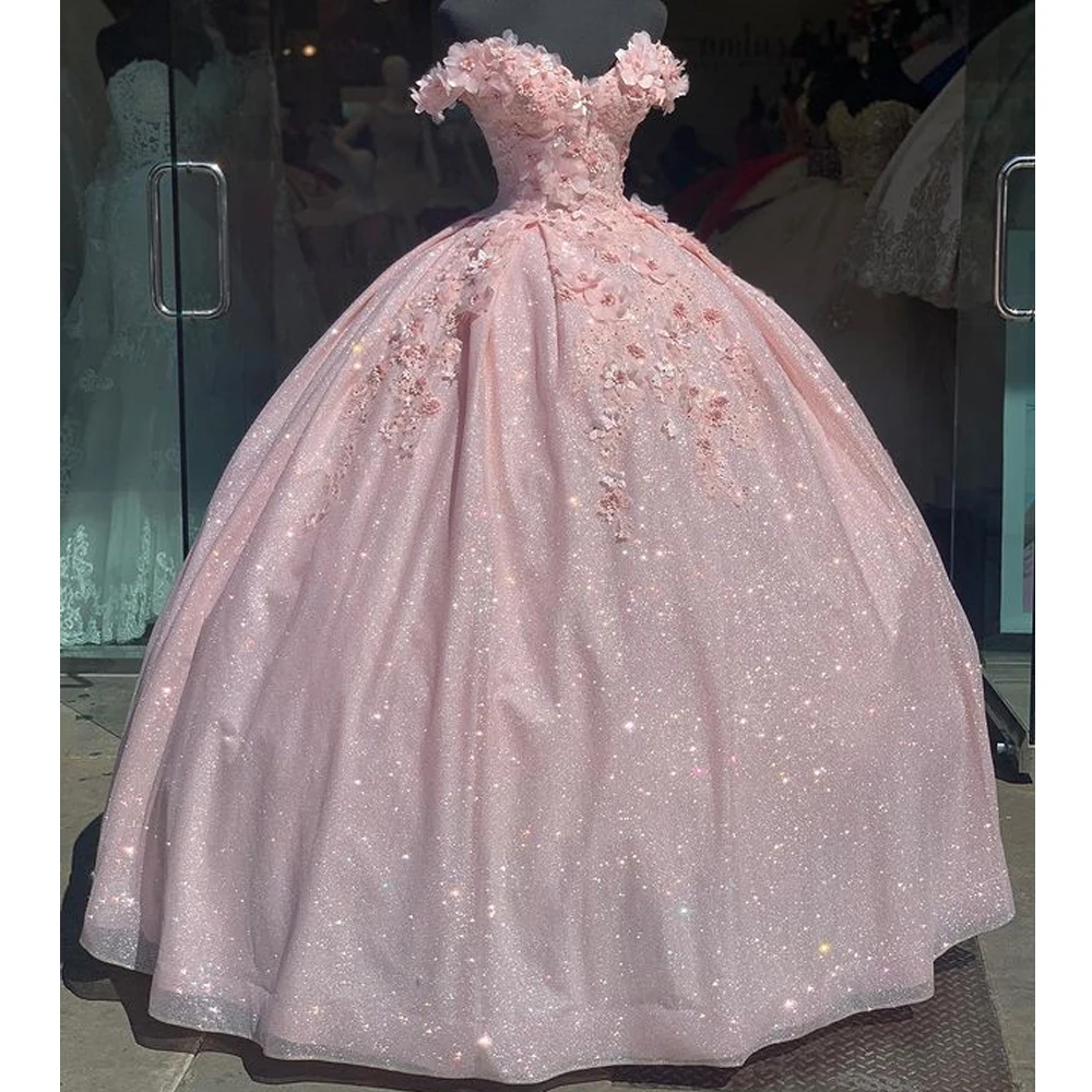 Bling Pullu Tatlı 16 Quinceanera Elbiseler ile 3D Aplike Boncuk Korse Elbise Vestidos De 16 Anos Masquerade xv Elbise Lavanta Görüntü 0 