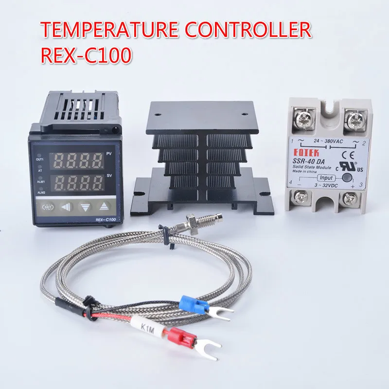 Dijital PID sıcaklık kumandası REX-C100 REX C100 Termostat + 40DA SSR Röle + K Termokupl 1m Prob RKC