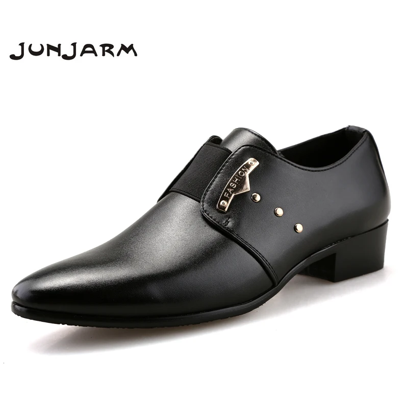 JUNJARM Marka Moda Erkekler Iş Elbise Loafer'lar Sivri Siyah Ayakkabı Oxfords Nefes Resmi Düğün Ayakkabı Görüntü 0 