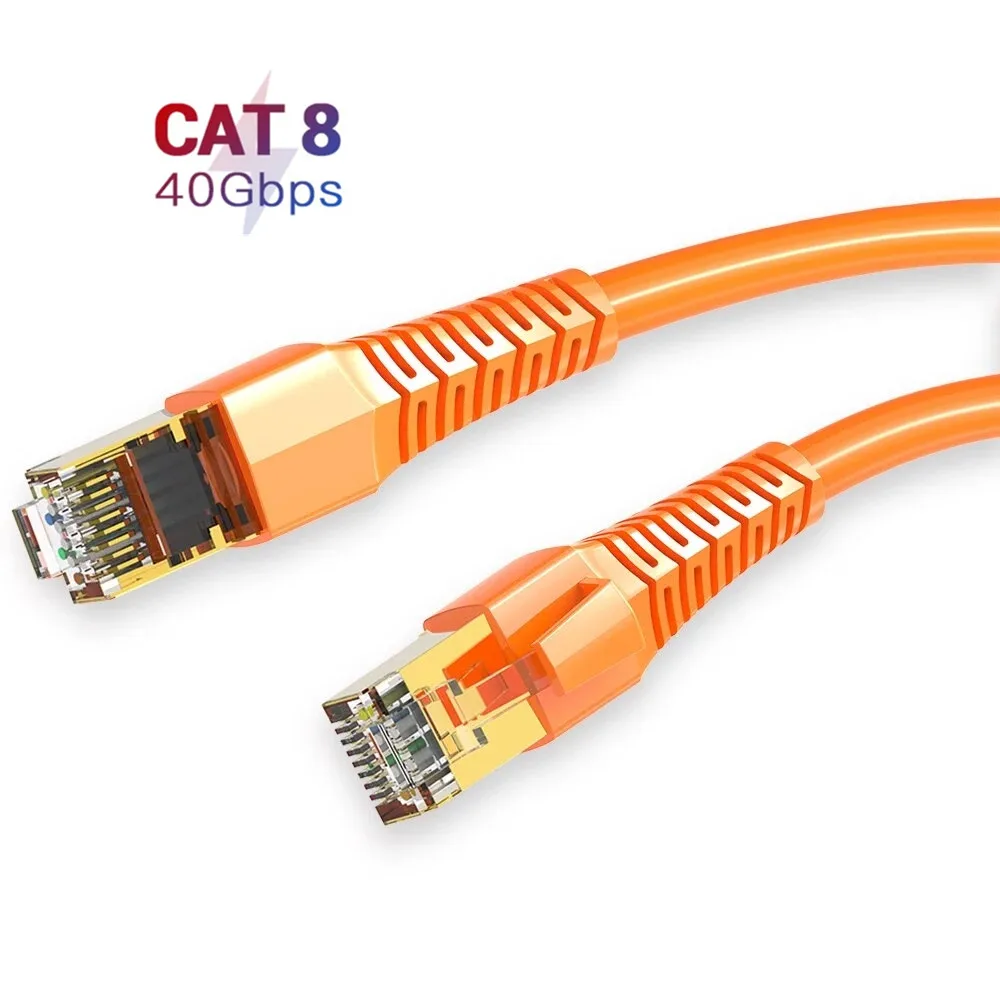 Turuncu Cat8 Ethernet Kablosu SSTP Süper Hızlı 40Gbps 2000MHz RJ45 Ağ Lan Yama Kablosu PC Modem Yönlendirici RJ 45 Ethernet Kablosu
