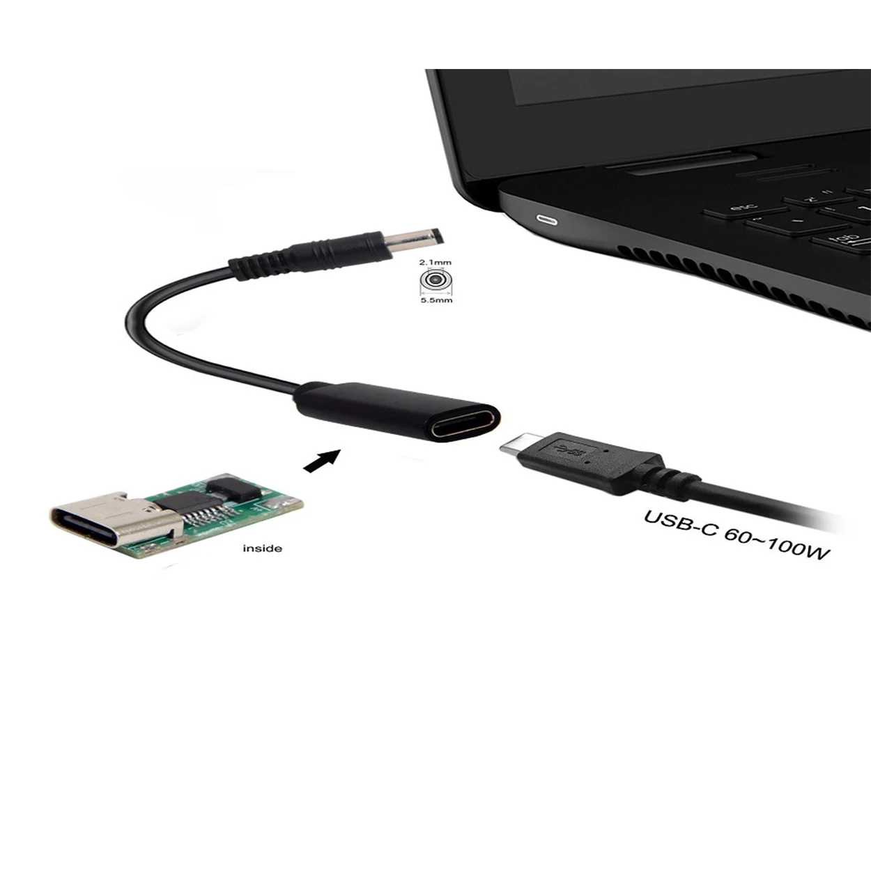 DC PD Güç USB-C Tipi C 3.1 Dişi Giriş 5.1 mm x 2.1 mm Erkek şarj adaptörü Kablosu Laptop için 18-20V 65W Görüntü 5 