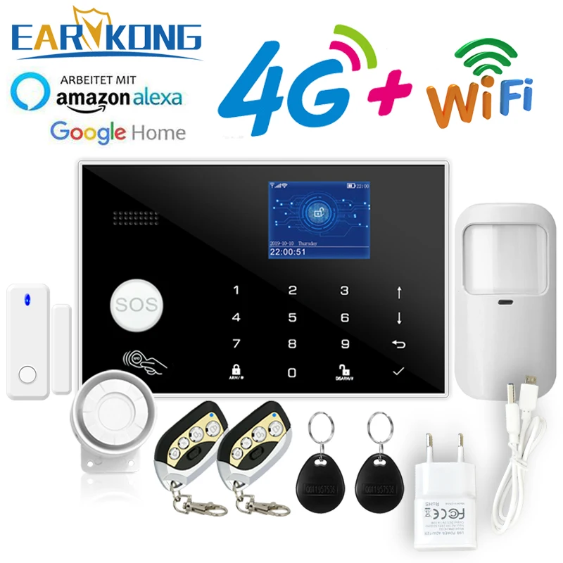 4G ev alarmı Tuya Wifi Alarm APP 433MHz Kablosuz ve Kablolu Dedektör Hırsız Alarmları RFID Kart TFT LCD Dokunmatik Klavye 11 Dil Görüntü 0 