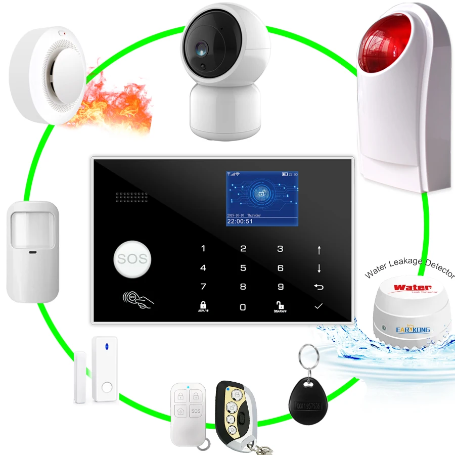 4G ev alarmı Tuya Wifi Alarm APP 433MHz Kablosuz ve Kablolu Dedektör Hırsız Alarmları RFID Kart TFT LCD Dokunmatik Klavye 11 Dil Görüntü 4 