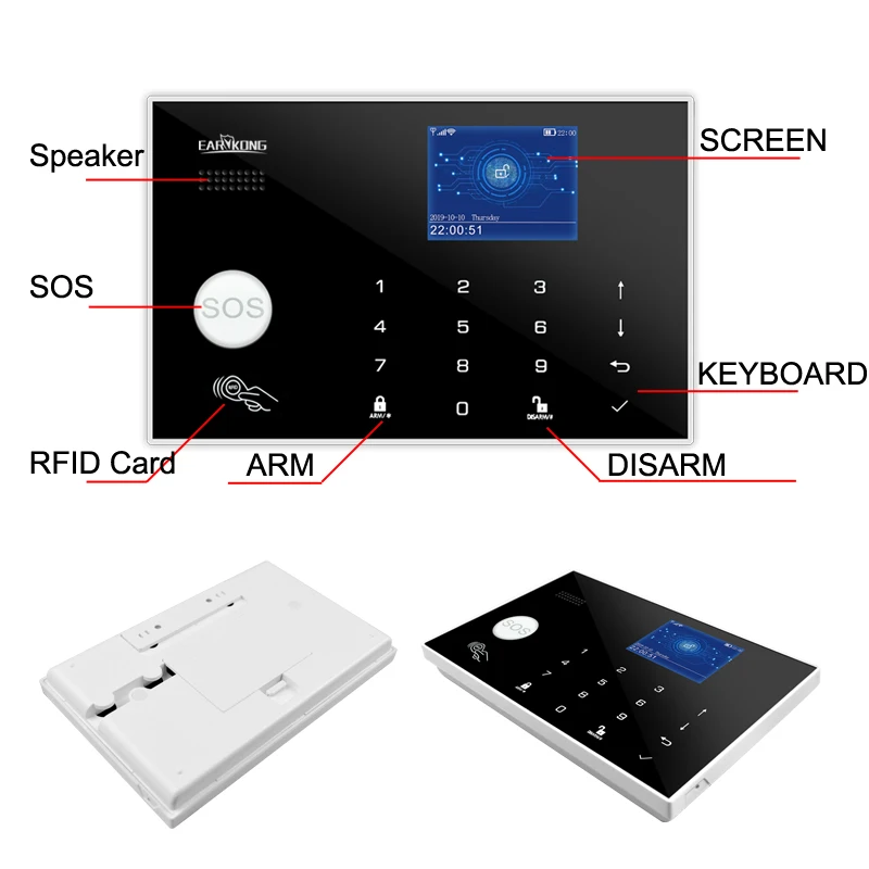 4G ev alarmı Tuya Wifi Alarm APP 433MHz Kablosuz ve Kablolu Dedektör Hırsız Alarmları RFID Kart TFT LCD Dokunmatik Klavye 11 Dil Görüntü 5 