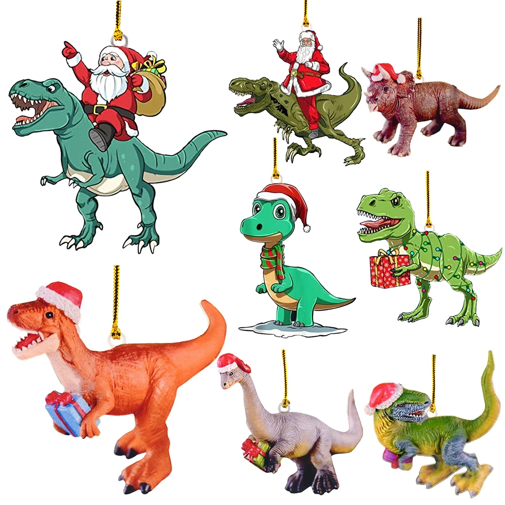 1 Adet 8 Tarzı Noel Dinozor Kolye Akrilik Dekor Ağacı Süsler Noel Süslemeleri Ev için Navidad Yeni Yıl 2023 Hediye
