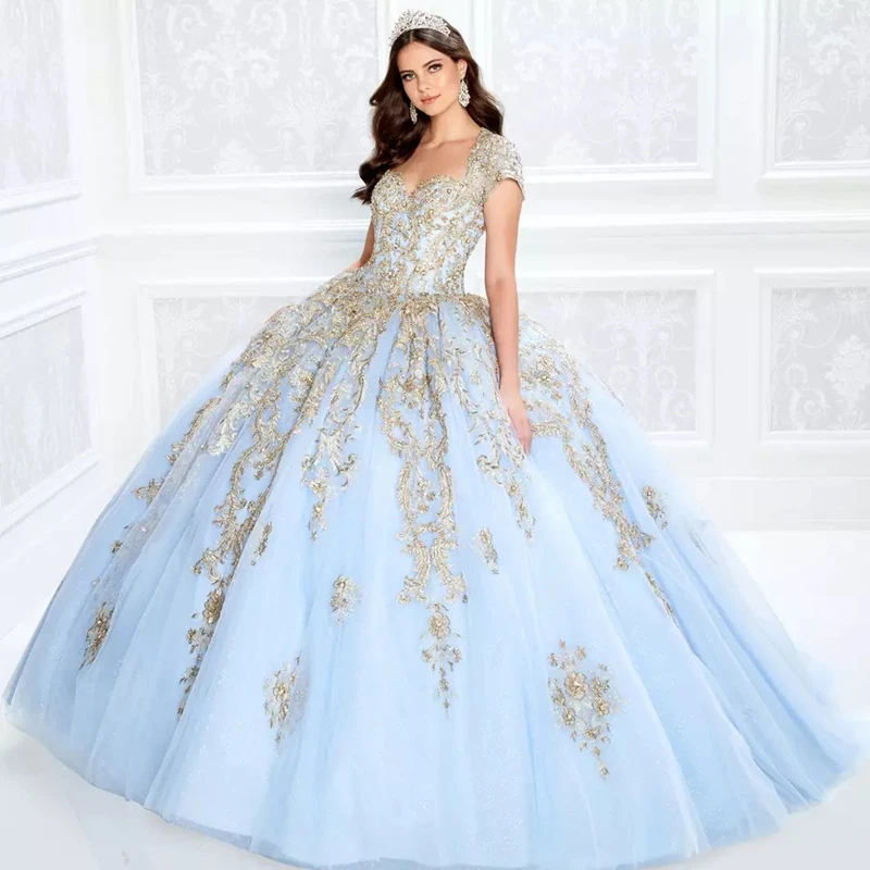 Tatlı 15 Quinceanera Elbiseler 2021 Prenses Parti Balo Dantel Aplikler Boncuk Muhteşem Pageant Vestidos De 15 Años Aç Geri