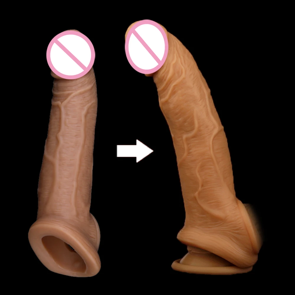 Seks Oyuncakları Sıvı Silikon Penis Kollu Genişletici Katı Yeniden Kullanılabilir Prezervatif Erkek Penis Büyütme Perakende Kutusu İle Yetişkin Ürün