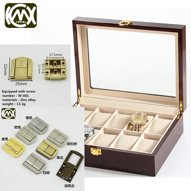 10 adet 25 * 32mm KIMXIN nokta Bronz çinko alaşımlı kilit donanım aksesuarları kilidi hediye kutusu için Watchbox Mücevher Kutusu Ambalaj çile W-001