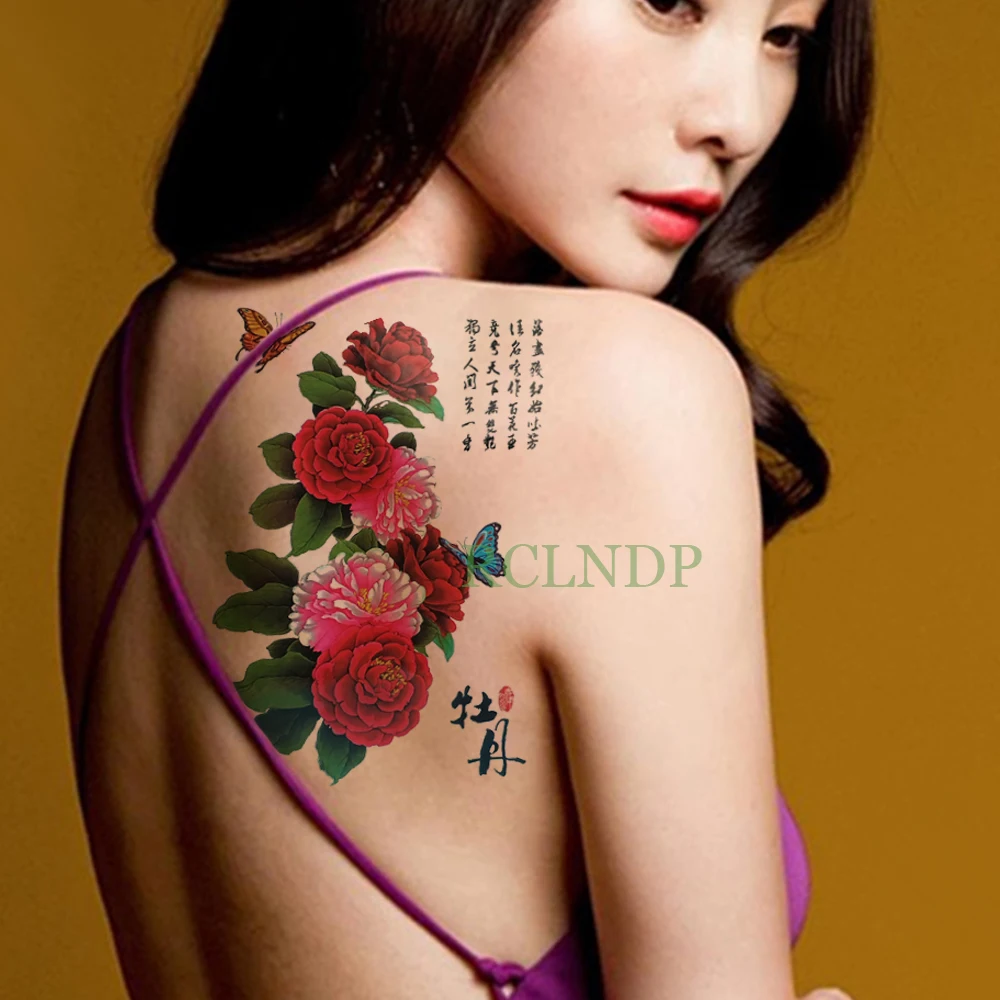 Su geçirmez Geçici Dövme Etiket Çin peny çiçekler dövme çıkartma flaş dövme sahte dövmeler kadınlar için