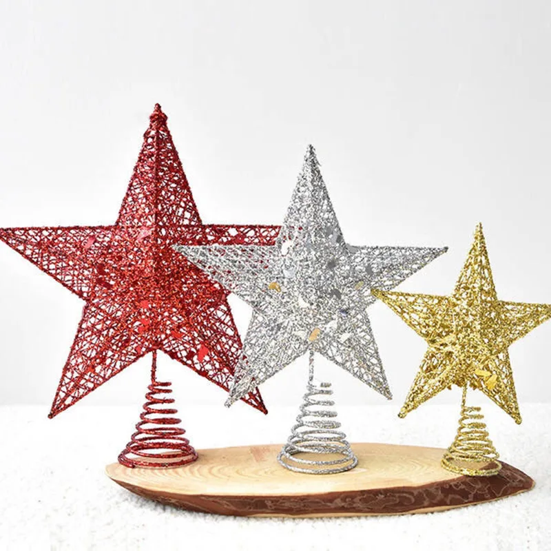 2023 Yeni Yıl Altın Glitter Noel Ağacı Topper Yıldız Noel Süslemeleri Ev için Noel Ağacı Üst Süsler Yeni Yıl Dekor Görüntü 0 