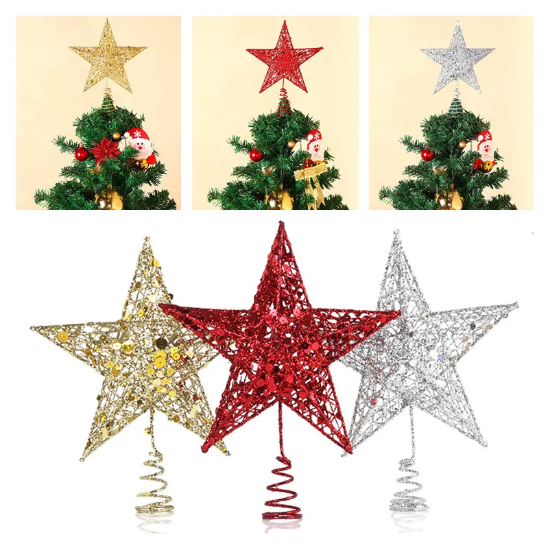 2023 Yeni Yıl Altın Glitter Noel Ağacı Topper Yıldız Noel Süslemeleri Ev için Noel Ağacı Üst Süsler Yeni Yıl Dekor Görüntü 1 